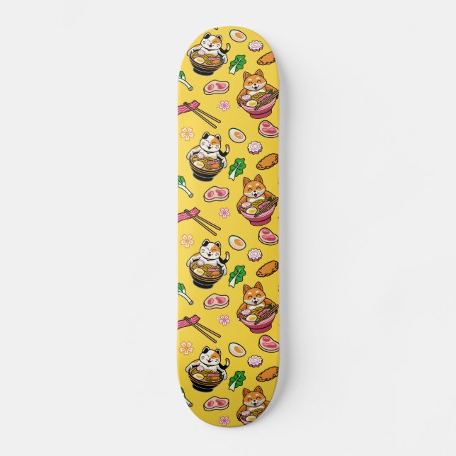 Adorable Kawaii Anime Cat Ramen Skateboard (Front)