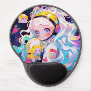 Adorable Kawaii Anime Girl in Space  Gel Mouse Pad