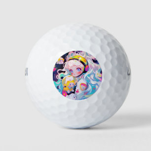 Adorable Kawaii Anime Girl in Space Golf Balls