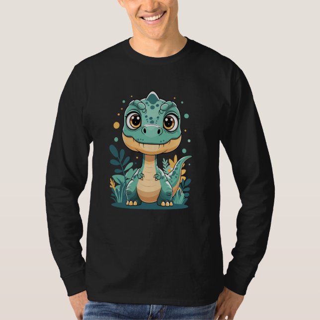Adorable Kawaii Baby Dinosaur with Big Eyes Cute D T-Shirt (Front)