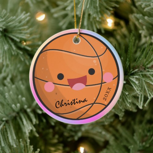 Adorable Kawaii Basketball Ball Players Name Year Ceramic Ornament