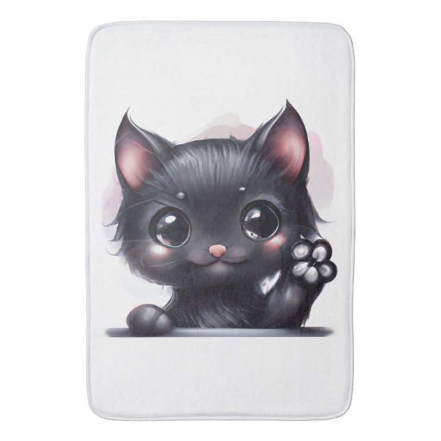 Adorable Kawaii Black Cat Bath Mat (Front Vertical)