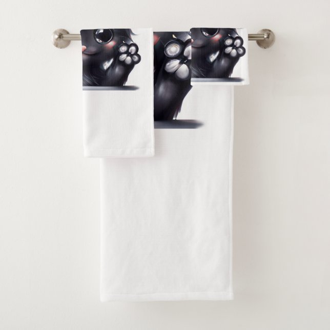 Adorable Kawaii Black Cat Bath Towel Set (Insitu)