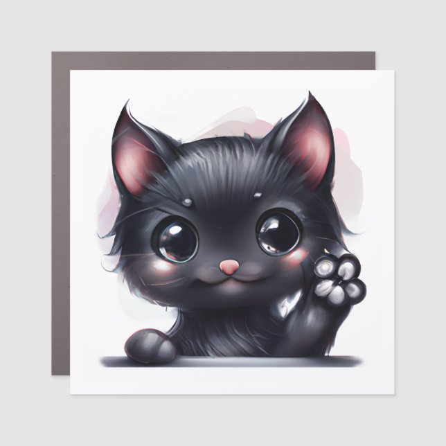 Adorable Kawaii Black Cat Car Magnet (Front)