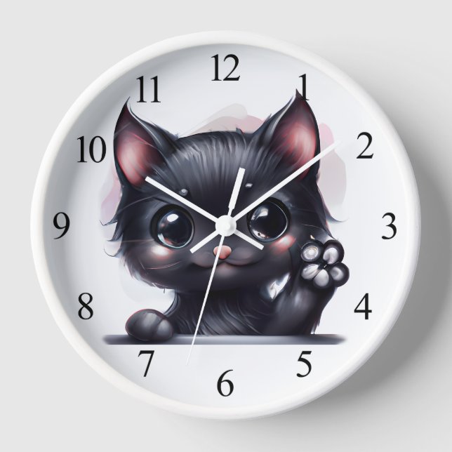 Adorable Kawaii Black Cat Clock (Front)