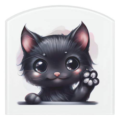 Adorable Kawaii Black Cat Door Sign