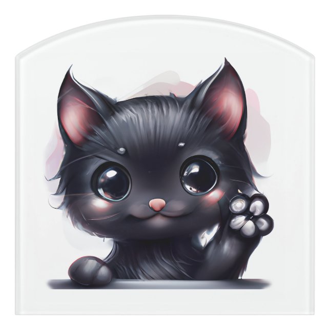 Adorable Kawaii Black Cat Door Sign (Contour Front)