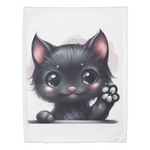 Adorable Kawaii Black Cat Duvet Cover