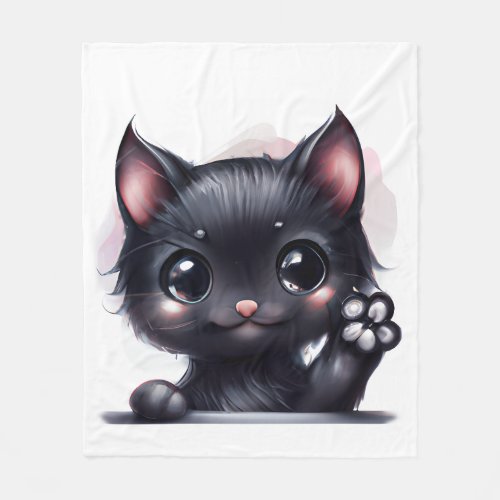 Adorable Kawaii Black Cat Fleece Blanket