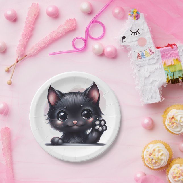 Adorable Kawaii Black Cat Paper Plates (Party)