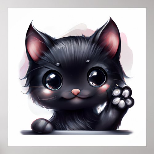 Adorable Kawaii Black Cat Poster