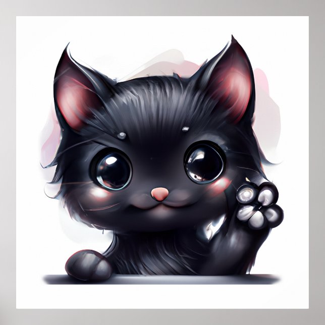 Adorable Kawaii Black Cat Poster (Front)