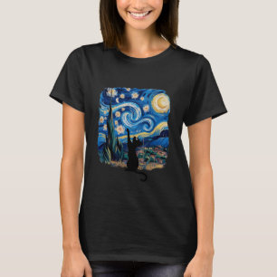 Adorable Kawaii Black Cat Reaching for Stars in a  T-Shirt