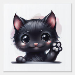 Adorable Kawaii Black Cat Sign