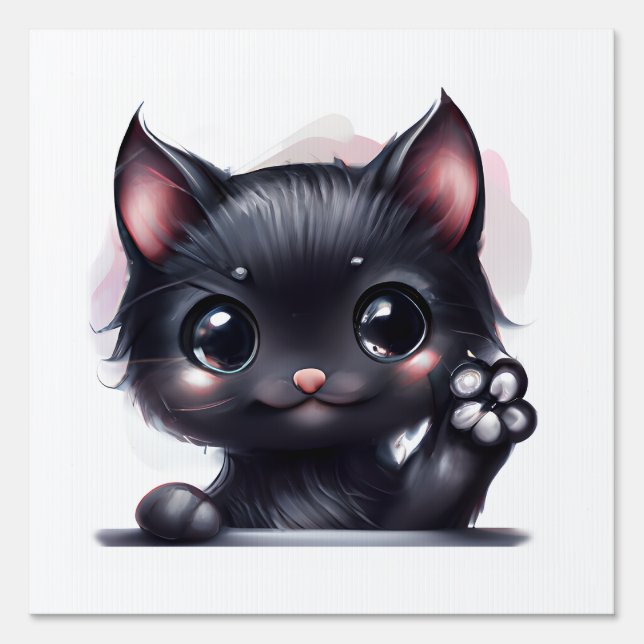 Adorable Kawaii Black Cat Sign (Front)