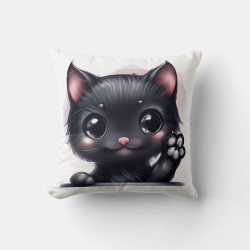 Adorable Kawaii Black Cat Throw Pillow