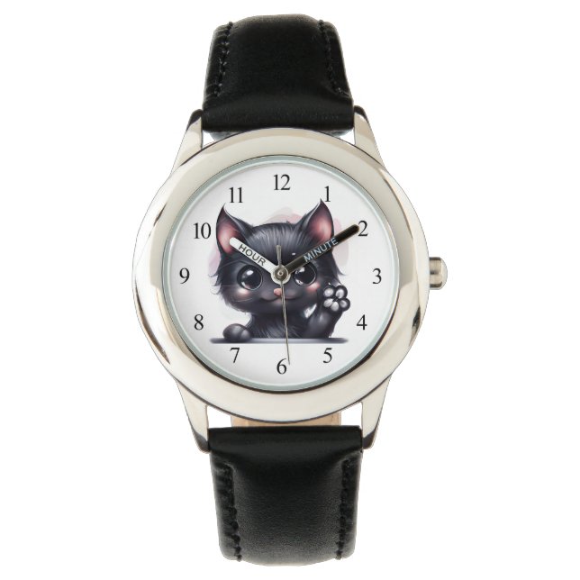 Adorable Kawaii Black Cat Watch (Front)