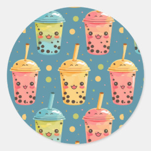 Adorable Kawaii Boba Drink Design Classic Round Sticker
