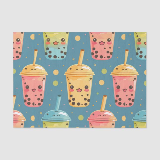 Adorable Kawaii Boba Drink Design Tissue Paper (Front)