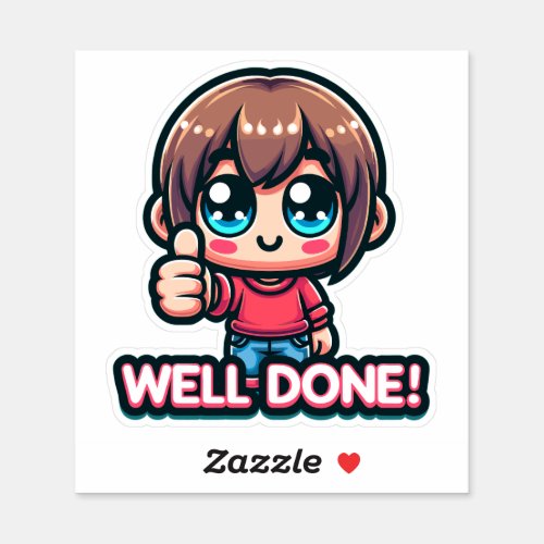 Adorable Kawaii boy gives a thumbs  Well Done Sticker