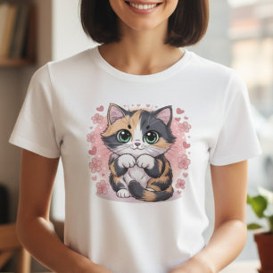 Adorable Kawaii Calico Kitten T-Shirt for Women