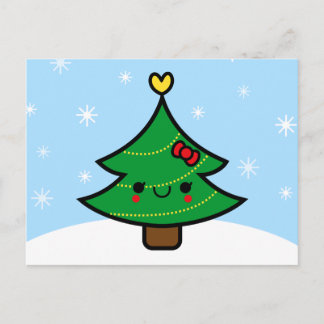 Adorable Kawaii Cartoon Christmas Tree Postcard