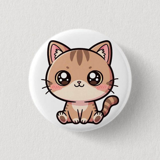 Adorable Kawaii Cat Chibi Illustration Button (Front)