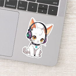 Adorable Kawaii Cat in Headphones Sticker