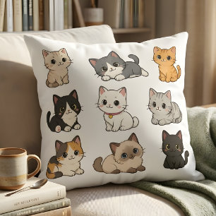 Adorable Kawaii Cat Kittens Decorative Throw Pillow