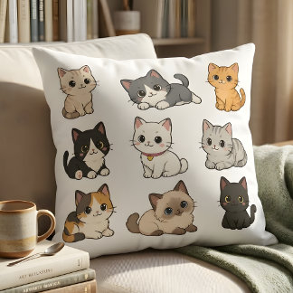Adorable Kawaii Cat Kittens Decorative  Throw Pillow