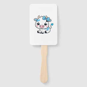 Adorable Kawaii Cow with Cherry and Bow Design Hand Fan