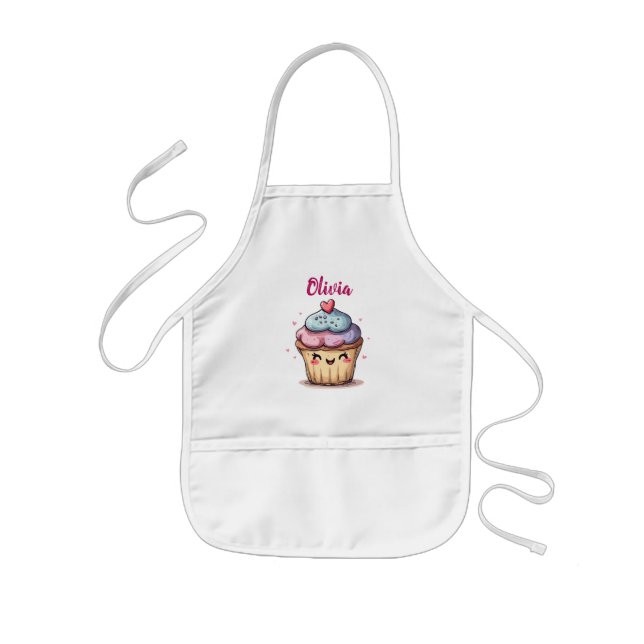 Adorable Kawaii Cupcake Kids' Apron (Front)