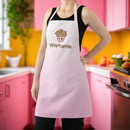 Adorable Kawaii Cupcake w Name Pink Kitchen Apron