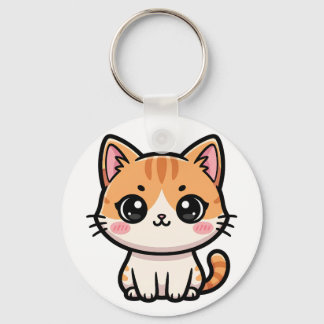 Adorable Kawaii Ginger Cat Illustration Keychain