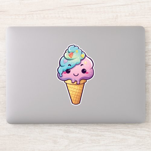 Adorable Kawaii Ice Cream Cone  Whimsical Dessert Sticker