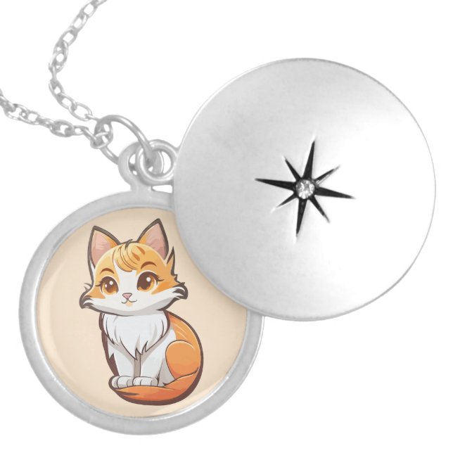 Adorable Kawaii Kitten Locket Necklace (Front)