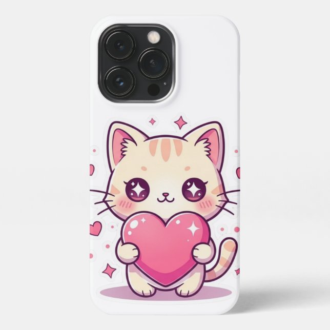 Adorable Kawaii Kitten with Pink Heart - iPhone Ca Case (Back)