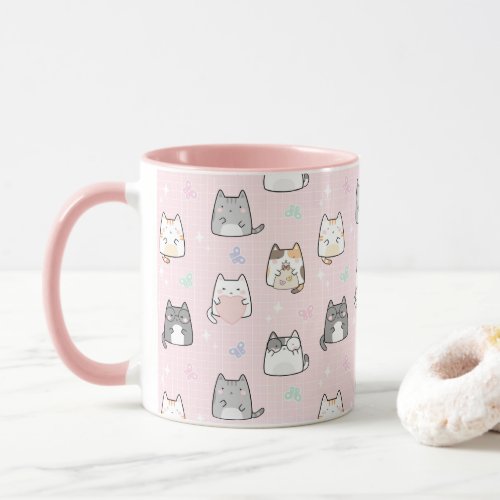Adorable Kawaii Kittens Cute Cat Pattern Mug