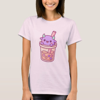Adorable Kawaii Monster with Rainbow Bubble Tea T-Shirt