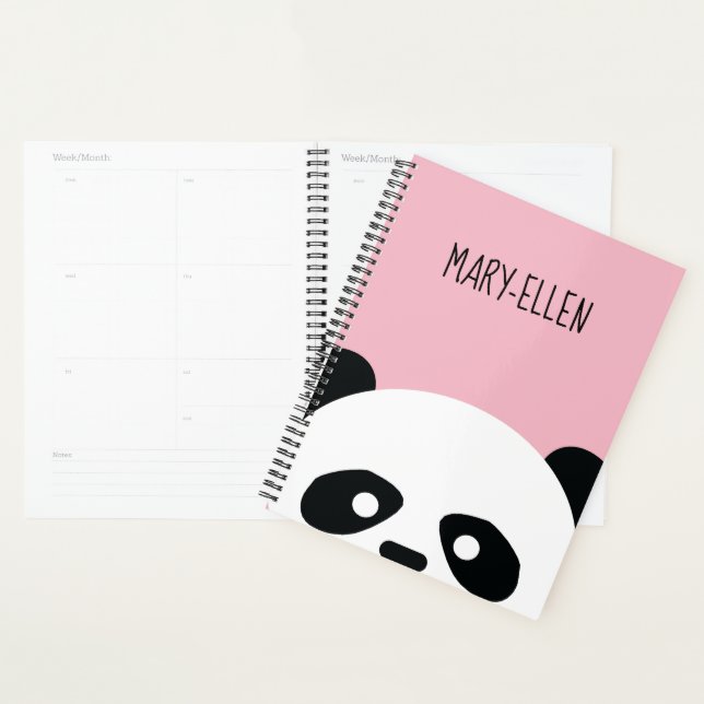 Adorable Kawaii Panda Bear Face Personalized Pink Planner (Display)
