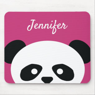 Adorable Kawaii Panda Bear Face Pink Personalized Mouse Pad