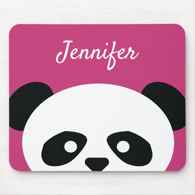 Adorable Kawaii Panda Bear Face Pink Personalized Mouse Pad (Front)