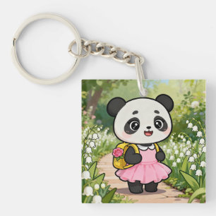 Adorable Kawaii Panda Girl on a Dreamy Path Keychain