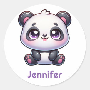 Adorable Kawaii Panda Personalized Design Classic Round Sticker