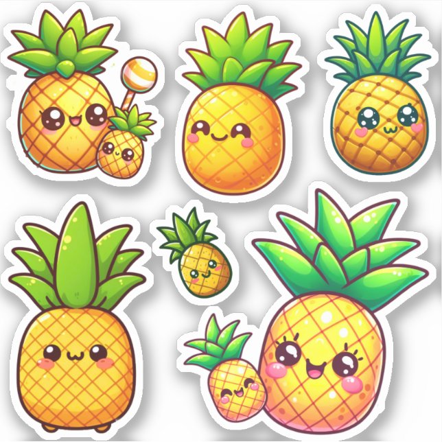 adorable kawaii pineapples sticker (Front)