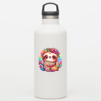Adorable Kawaii Sloth with Flower Crown Sticker