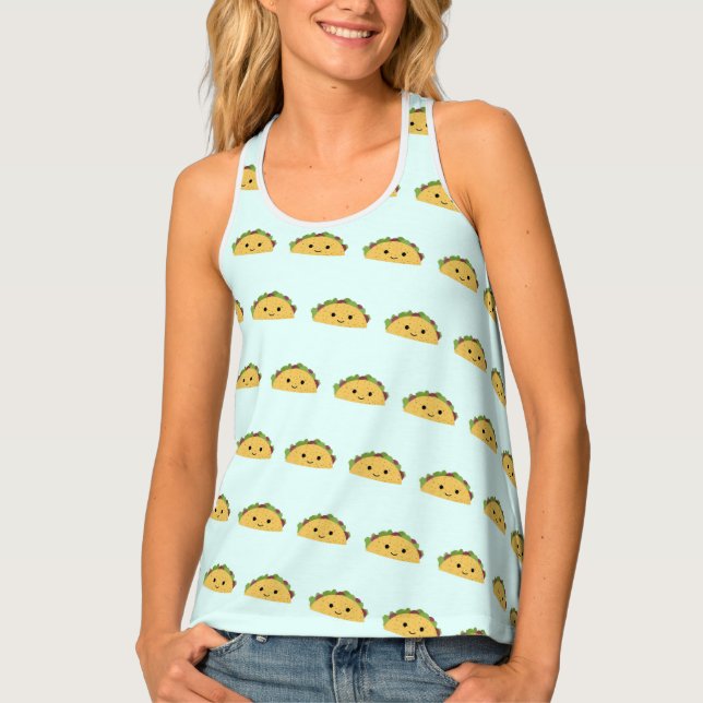 Adorable Kawaii Smiling Taco Pattern Tank Top (Front)