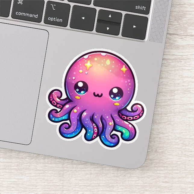 Adorable Kawaii Space Octopus with Cosmic Glow Sti Sticker (Detail)
