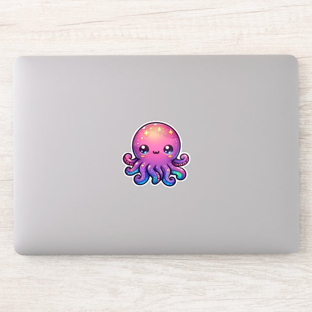 Adorable Kawaii Space Octopus with Cosmic Glow Sticker (Computer)