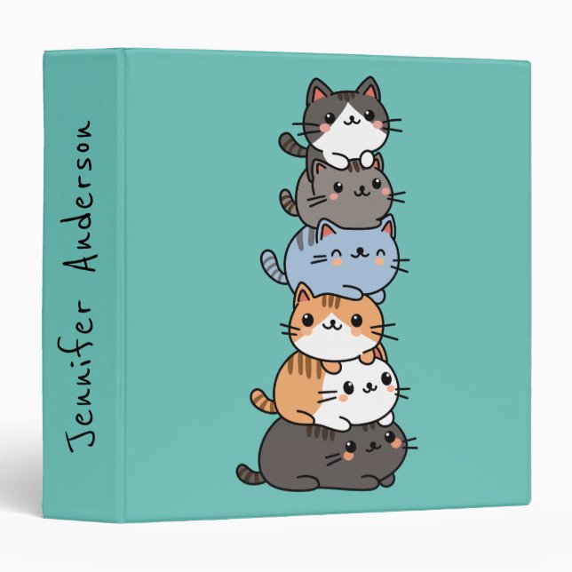Adorable Kawaii Stack Of Kitty Cats Custom 3 Ring Binder (Front/Spine)